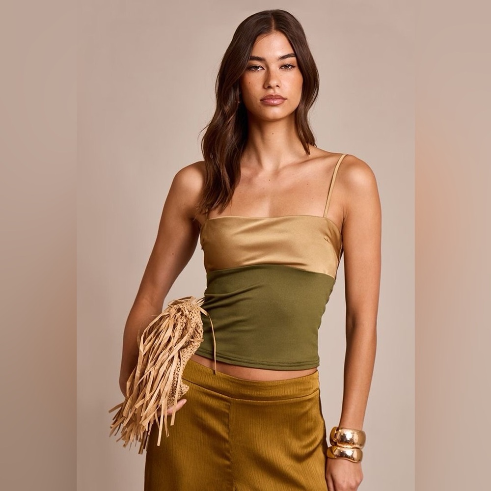 PrettyLittleThing Gold and Olive Camisole